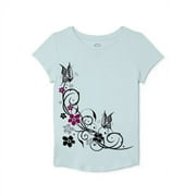 WALL-E MART Girls' Short Sleeve Butterflies and Flowers Graphic T-Shirt Size 10-12
