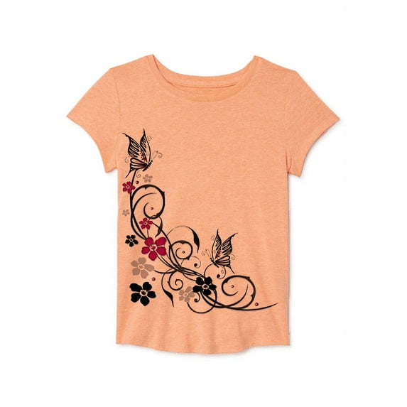 Girls' Short Sleeve Butterflies and Flowers Graphic T-Shirt Size 6-7