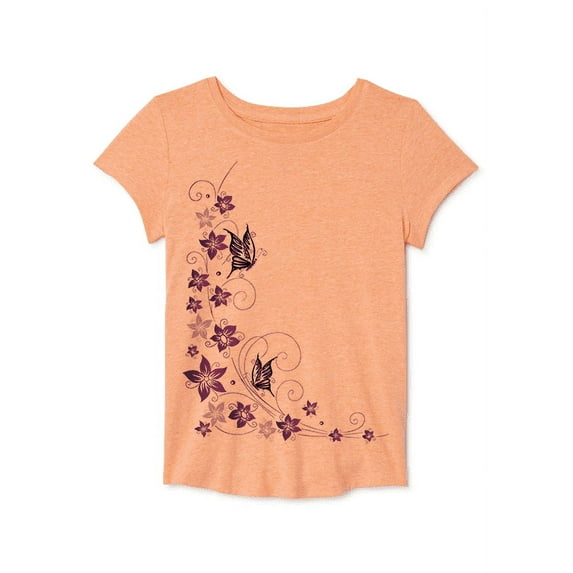 Girls' Short Sleeve Butterflies and Flowers Graphic T-Shirt Size 8
