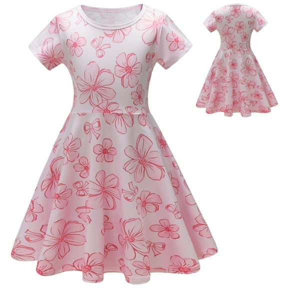 Girls Short Sleeve Casual Dress Toddler Summer Midi Sundress, Size 6-7