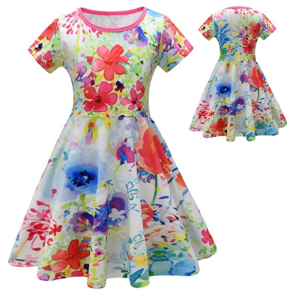 Girls Short Sleeve Casual Dress Toddler Summer Midi Sundress, Size 7-8
