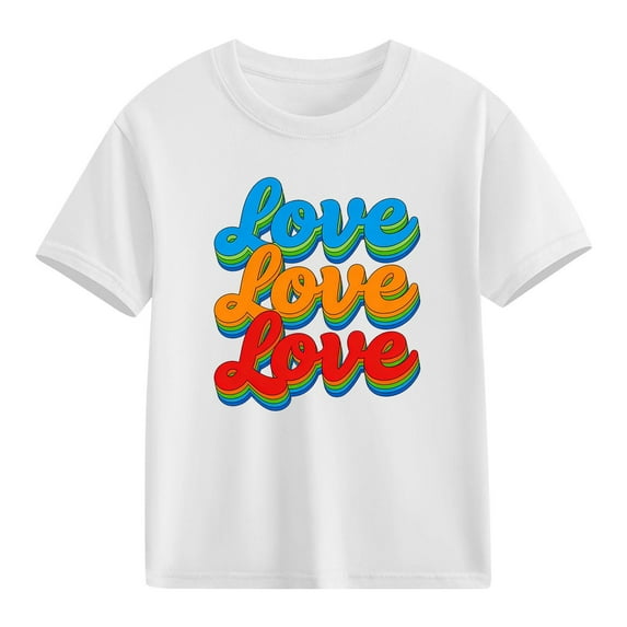 Girls Short Sleeve Cotton T-Shirt White Kids Love Rainbow Graphic Tee | Positive Message Casual Top for Girls 4-12 Years Old,Size 9 T