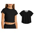 thumbnail image 1 of Girls Short Sleeve Crop Tops Kids Fashion Athletic Crew Neck T Shirts Casual Basic Tees Summer Clothes 4-5 Years, 1 of 5