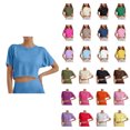 thumbnail image 1 of Girls Short Sleeve Crop Tops Kids Fashion Blue Athletic Crew Neck Cropped T Shirts Casual Basic Tees 14-15 Years, 1 of 5