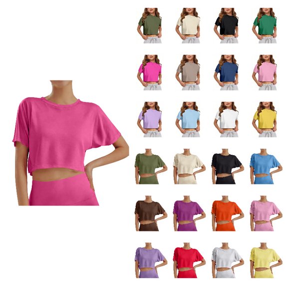Girls Short Sleeve Crop Tops Kids Fashion Pink Athletic Crew Neck Cropped T Shirts Casual Basic Tees 14-15 Years