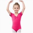thumbnail image 1 of Girls Short Sleeve Dance Leotard with Front Bow Detail,Cute Ballet Bodysuit, 1 of 7