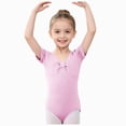 thumbnail image 1 of Girls Short Sleeve Dance Leotard with Front Bow Detail,Cute Ballet Bodysuit, 1 of 7