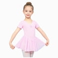 thumbnail image 1 of Girls Short Sleeve Dance Leotard with Skirt and Ruched V-Neck,Ballet Bodysuit, 1 of 7
