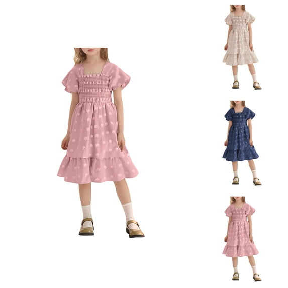 Girls Short Sleeve Dress for Outdoor Play Park Party Home Comfort Age 2 To 16 Years Casual Spring Summer Outfit Girls Dresses for School Daily Wear