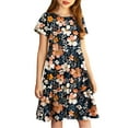 thumbnail image 1 of Girls Short Sleeve Floral Dress Kids Boho Casual Skater Dress Stretchy Dress a Line Sundress Girls Short Dress Multicolor 4Y, 1 of 5