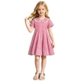 thumbnail image 1 of Girls Short Sleeve Gingham Plaid A-Line Dress Lace Trim Peter Pan Collar Flared Summer Sundress Kids Daily Outdoor Casual Princess Dress(Red,13-15 Years), 1 of 5