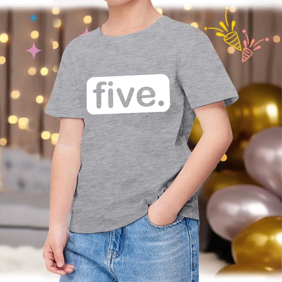 Girls Short Sleeve Happy Birthday Print T Shirt Kids Child Fans Present Tops, 3-4 Years, Grey