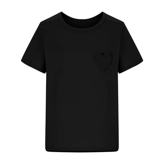 Girls Short Sleeve Heart Pocket T-Shirts Summer Casual Cotton Tee Tops Crew Neck Blouse