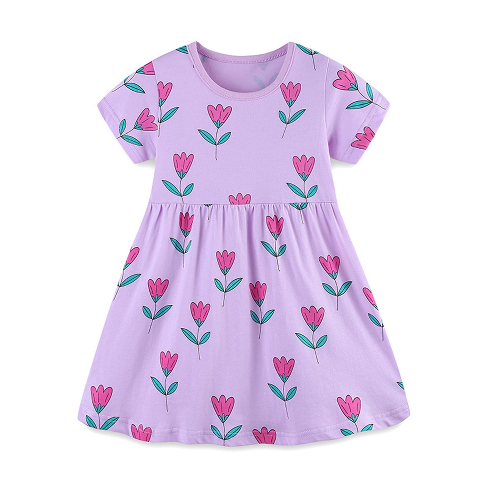 Girls Short Sleeve Jersey Dress Soft Cotton Tulip Floral Print Fashion  Summer Outfits Toddlers Dress, 4T Purple-A - Walmart Business Supplies