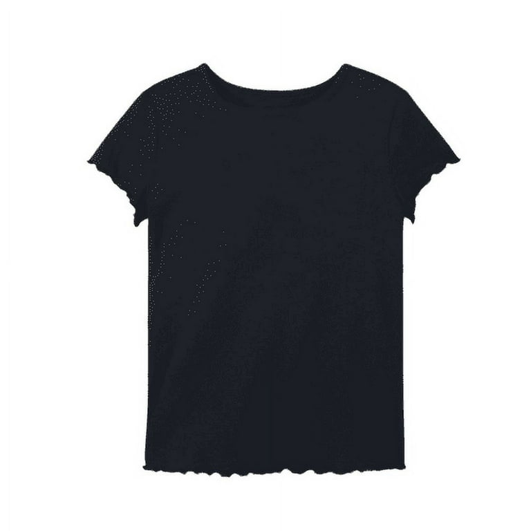 Girls Short Sleeve Lettuce Edge T Shirt Black Size L