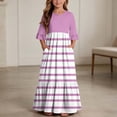 thumbnail image 1 of Girls Short Sleeve Maxi Dress Striped Print Casual Fit and Flare Party Dress with Pockets Pink 7-8 Years, 1 of 7