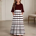 thumbnail image 1 of Girls Short Sleeve Maxi Dress Striped Print Casual Fit and Flare Party Dress with Pockets Wine 4-5 Years, 1 of 7