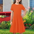 thumbnail image 1 of Girls Short Sleeve Midi Dress, Summer Casual a Line Flowy Skater Solid Color Dresses Child Turtleneck Dress Orange 5Y, 1 of 9
