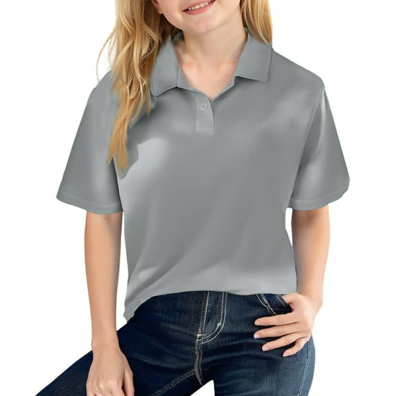 Girls' Short Sleeve Performance Polo School Uniform Gray Size 110