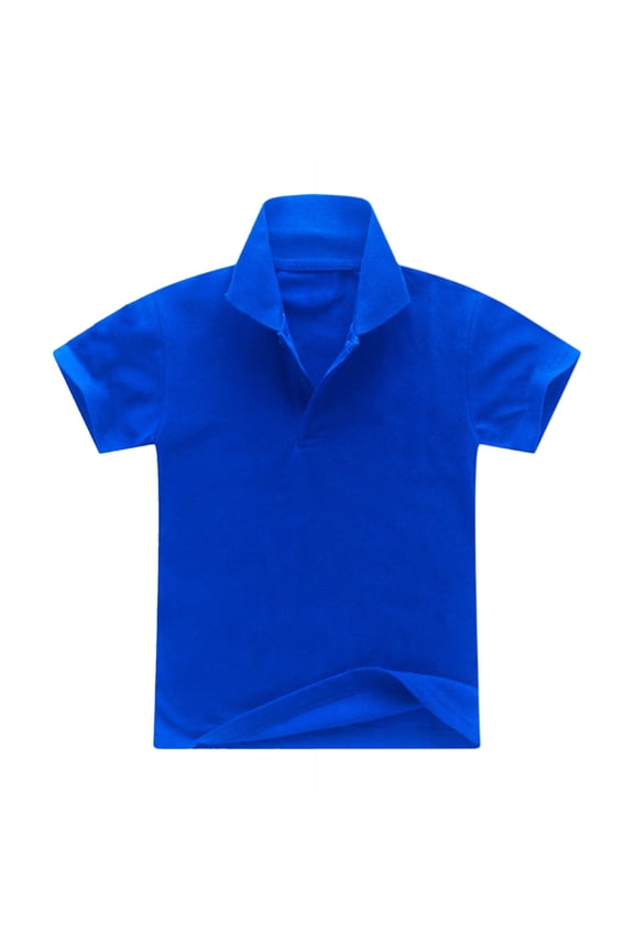 Girls' Short Sleeve Picot Collar Polo School Uniform Shirt Blue 6 Y -7 Y