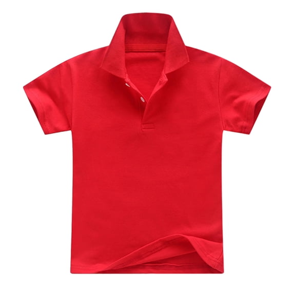 Girls' Short Sleeve Picot Collar Polo School Uniform Shirt Red 5 Y -6 Y