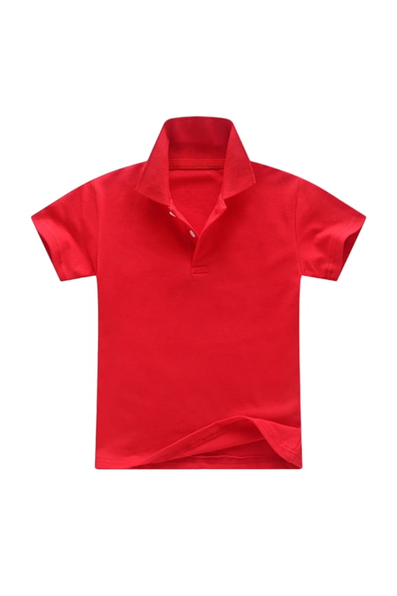 Girls' Short Sleeve Picot Collar Polo School Uniform Shirt Red 5 Y -6 Y
