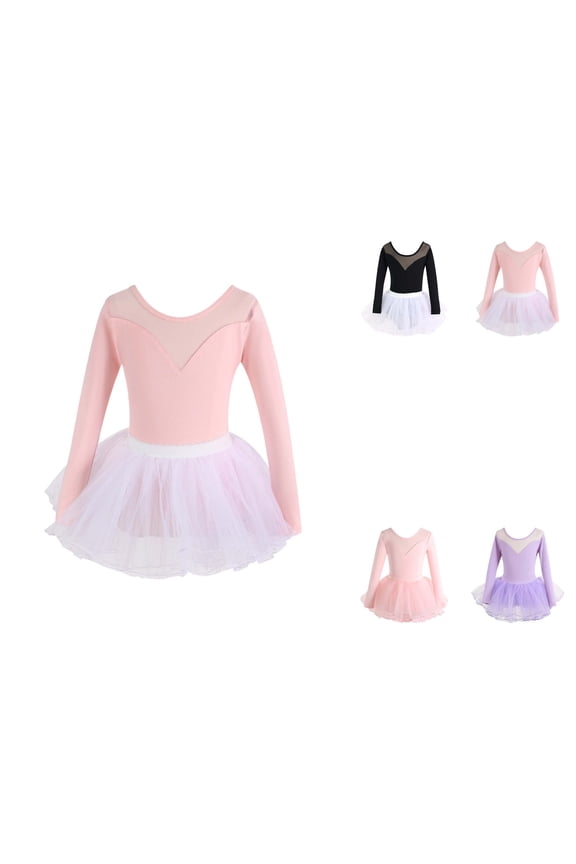 Girls Short Sleeve Pleated Ballet Dance Dress – Performance Leotard Outfit for Ballet, Jazz & Tap Ages 1-14 Years, Spring Summer Practice Wear