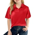 thumbnail image 1 of Girls' Short Sleeve Polo School Uniform Button Closure, Moisture Wicking Performance Material, Comfortable Red Size 140, 1 of 3