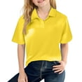thumbnail image 1 of Girls' Short Sleeve Polo School Uniform Button Closure, Moisture Wicking Performance Material, Comfortable Yellow Size 120, 1 of 3