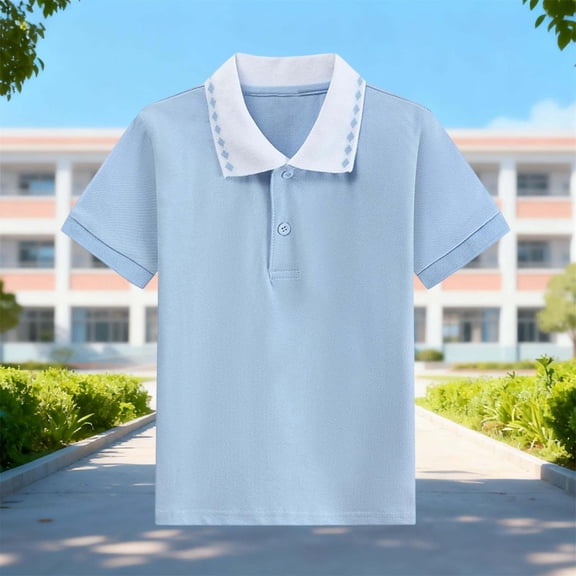 Girls' Short Sleeve Polo Shirt 100% Cotton Light Blue - Breathable Casual School Appropriate for Kidss & Pre-Teens,Size 9 T