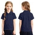 thumbnail image 1 of Girls Short Sleeve Polo Shirts Collared School Uniform Golf Pique Shirt Button Casual Tops Navy 100, 1 of 3