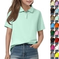thumbnail image 1 of Girls Short Sleeve Polo Shirts Cotton Collared School Uniform Golf Pique Shirt Button Casual Tops,Mint Green,3-4 Years, 1 of 8