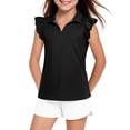 thumbnail image 1 of Girls Short Sleeve Polo Shirts Kids Ruffle Puff Sleeve Tops Button Collar School Uniform Shirts 5-14 Years Black 120, 1 of 8