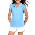 thumbnail image 1 of Girls Short Sleeve Polo Shirts Kids Ruffle Puff Sleeve Tops Button Collar School Uniform Shirts 5-14 Years Blue 160, 1 of 8