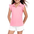 thumbnail image 1 of Girls Short Sleeve Polo Shirts Kids Ruffle Puff Sleeve Tops Button Collar School Uniform Shirts 5-14 Years Pink 120, 1 of 8