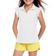 thumbnail image 1 of Girls Short Sleeve Polo Shirts Kids Ruffle Puff Sleeve Tops Button Collar School Uniform Shirts 5-14 Years White 100, 1 of 8