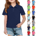 thumbnail image 1 of Girls Short Sleeve Polo Shirts Kids School Uniform Pique Polo Shirt 5-14 Years Navy 110, 1 of 9