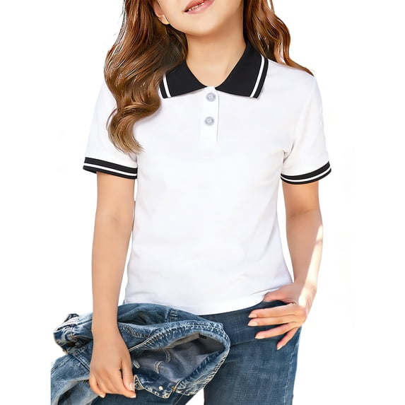 Girls Short Sleeve Polo Shirts Kids School Uniform Pique Polo Shirt,Dark Blue 11-12 Years