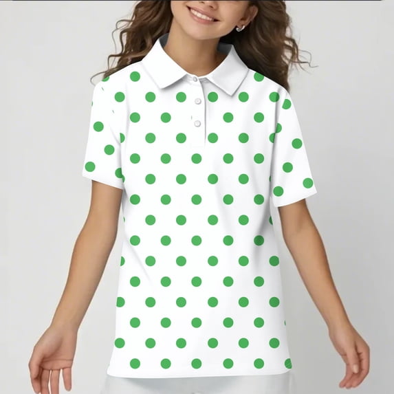 Girls Short Sleeve Polo Shirts School Uniform Golf Shirt Button Casual Tops 5-16 Years