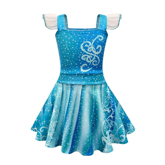 Girls Short Sleeve Princess Dress Aurora Fancy Birthday Cosplay Costume