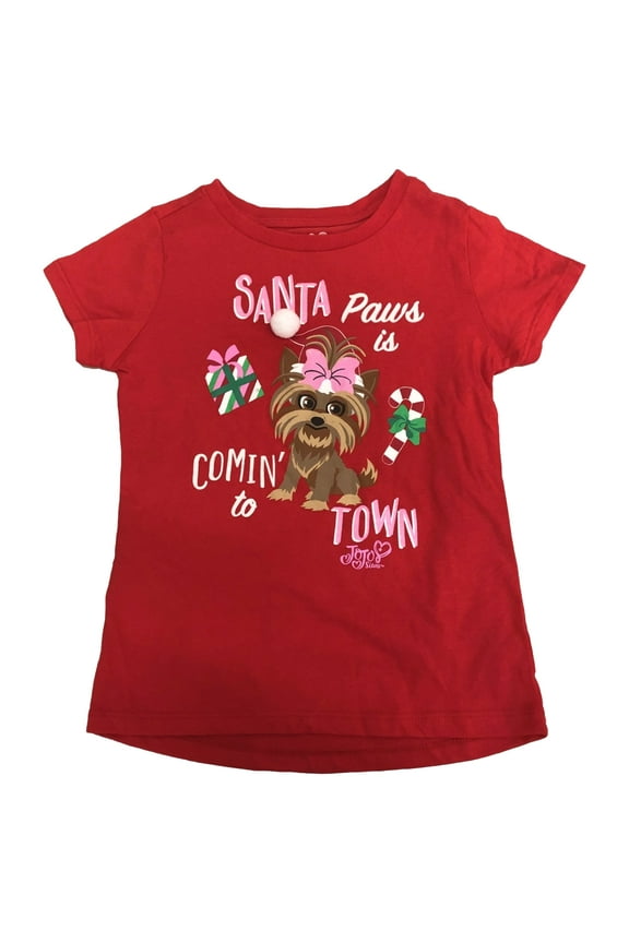 Girls Short Sleeve Red Jojo Siwa Santa Paws Christmas Holiday Tee Shirt S (6-6x)