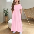 thumbnail image 1 of Girls' Short Sleeve Ruffled Pocket Dress with Round Neck and Printed Design, 1 of 5