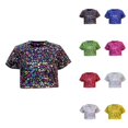 thumbnail image 1 of Girls Short Sleeve Sequin Tops Party Glitter Sparkly Blouse for 5-12 Years, 1 of 4