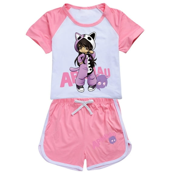 Girls' Short Sleeve Set APHMAU Children's Girls' Short Sleeve Shorts Sports Set Game Cartoon Leisure Set, Suitable for Children Aged 5-13