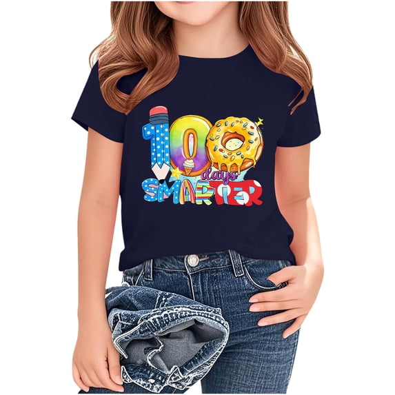 Girls Short Sleeve Shirts Crewneck Slim Fit Fashion Print T Shirt Lightweight Casual Summer Tops Trendy Comfy Uniform Tee 2-14 Years