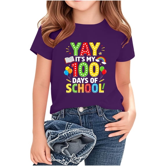 Girls Short Sleeve Shirts Crewneck Slim Fit Fashion Print T Shirt Lightweight Casual Summer Tops Trendy Comfy Uniform Tee 2-14 Years