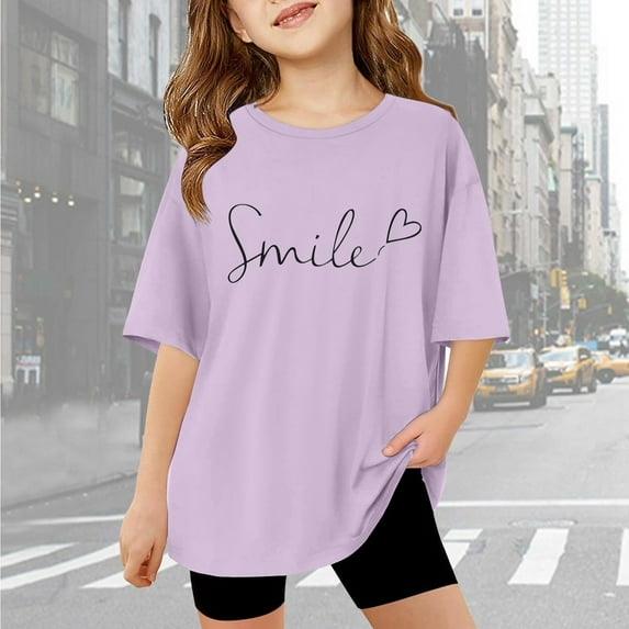 Girls Short Sleeve Shirts Kids Letter Printed Casual Crewneck Basic Tees Boys Plain Shirt T Shirts for Girls 6T