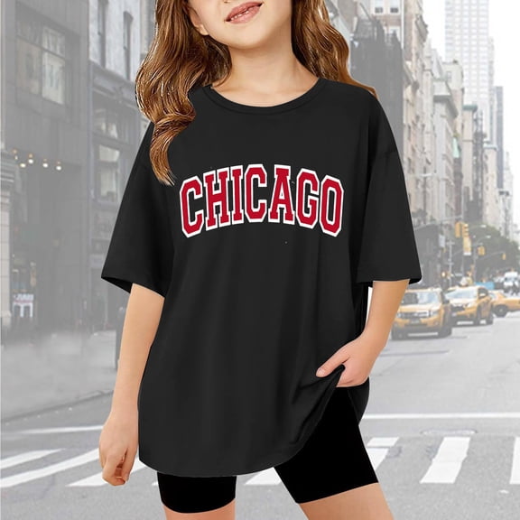 Girls Short Sleeve Shirts Letter Print Fashion Tops Tees Kids Plain Black T Shirt Outfits for Girls 10-12 Years