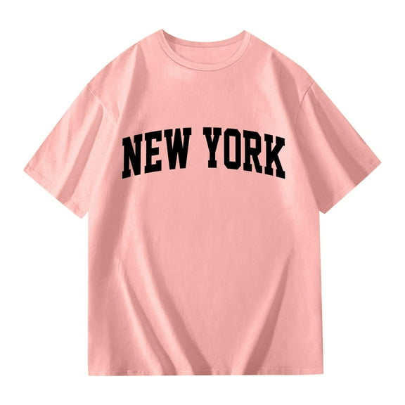Girls Short Sleeve Shirts Letter Print Summer Tops Crewneck Tees Kids Pink Shirt Cute Tops for Girls 8-10 Years