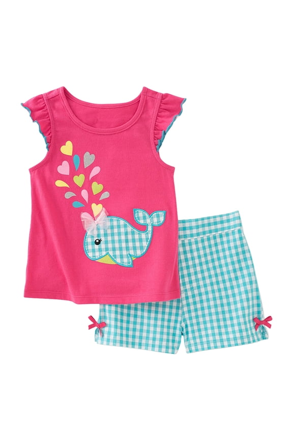 Girls Short Sleeve Shorts Suit Comfortable Fashion Cartoon Fruit Plaid Print Children Two Piece Suit Print Tank Tops Elastic Shorts Pants Set Cartoon Print 2PCS Set Dailywear Set 6-7 Years